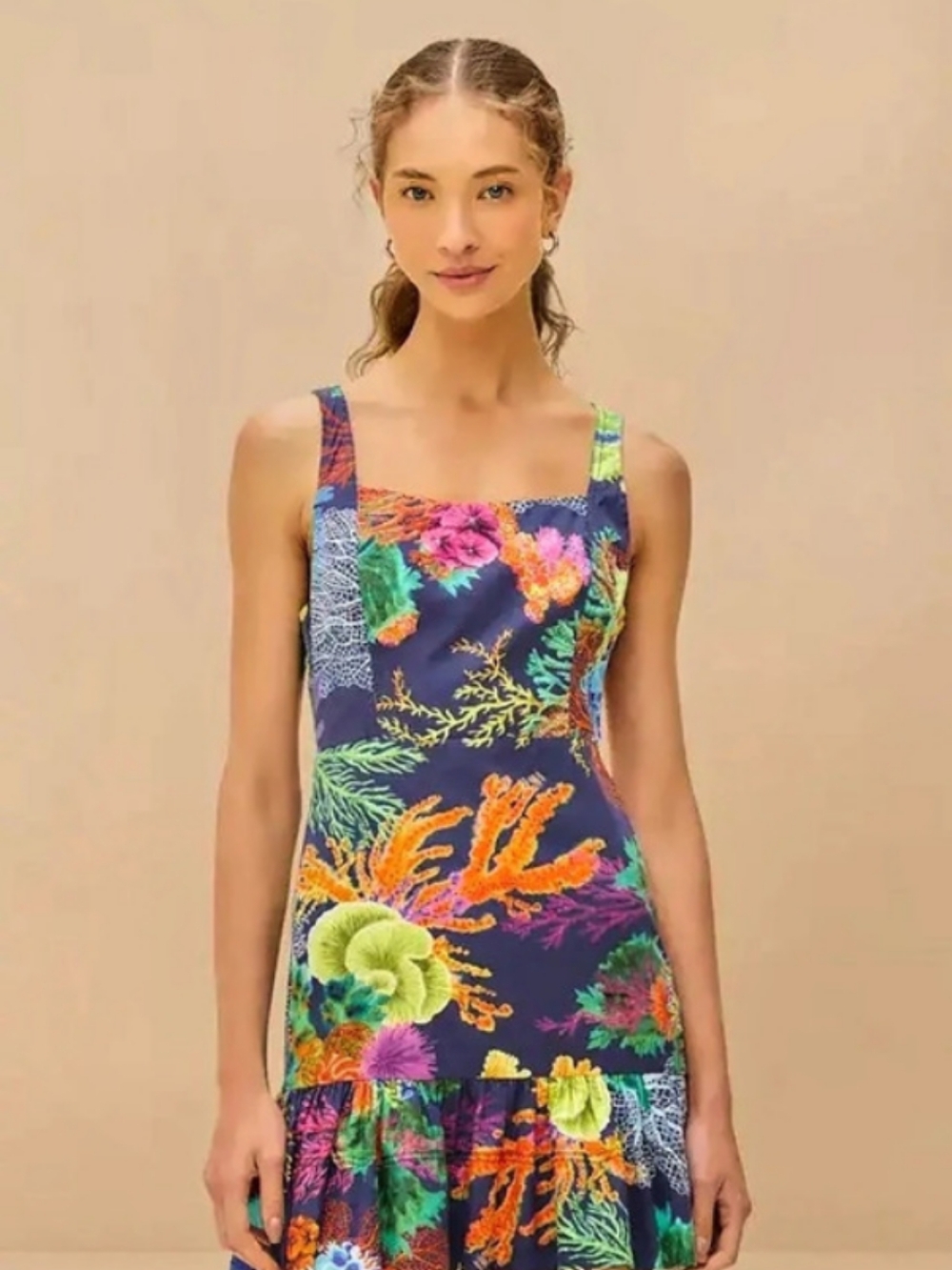 Farm Rio Floral Coral Mini Dress in Blue & Multicolor XL